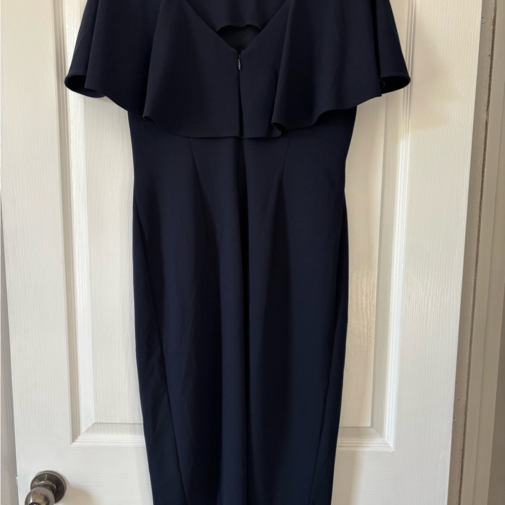 Calvin Klein Navy Flutter-Sleeve Midi Dress Size 10 - Picture 2 of 6